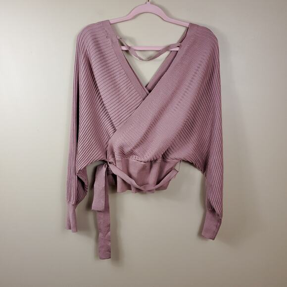 Love Tree Monica, Tie Front Long Sleeve Wrap Sweater in Light ClaySize L - Picture 6 of 10